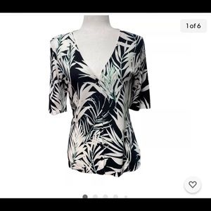 Talbots medium tropical leaf pattern cardigan short sleeve